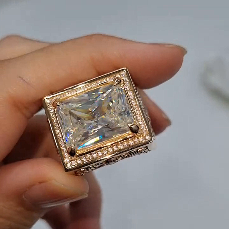 10ct Radiant Cut White Sapphire Vintage Handmade Men's Ring