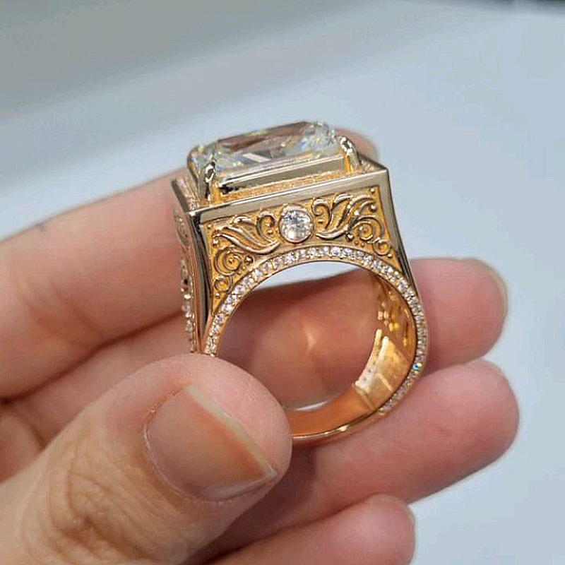 10ct Radiant Cut White Sapphire Vintage Handmade Men's Ring