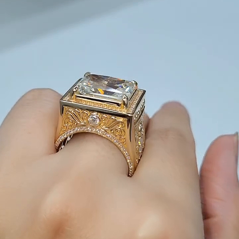 10ct Radiant Cut White Sapphire Vintage Handmade Men's Ring