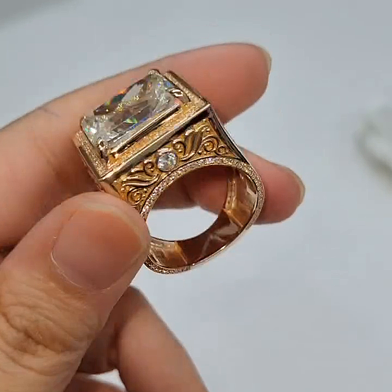 10ct Radiant Cut White Sapphire Vintage Handmade Men's Ring