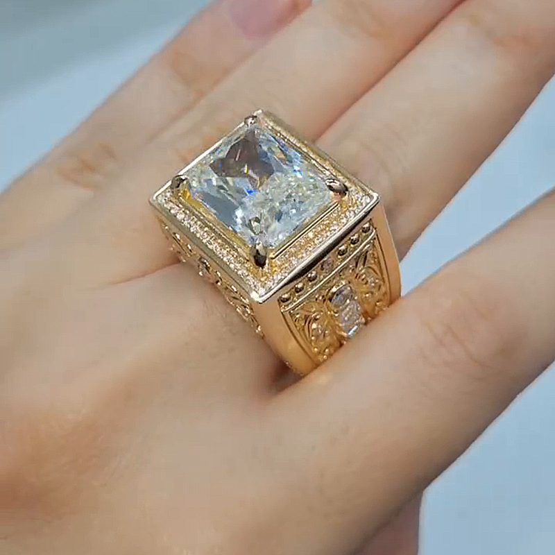 10ct Radiant Cut White Sapphire Vintage Handmade Men's Ring