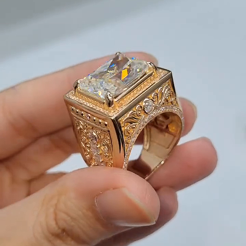 10ct Radiant Cut White Sapphire Vintage Handmade Men's Ring