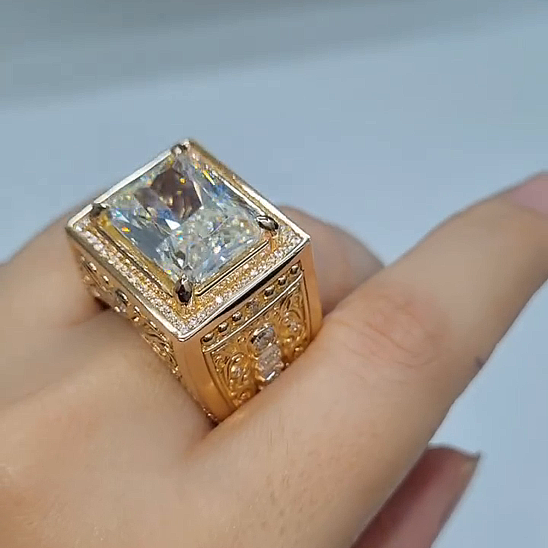 10ct Radiant Cut White Sapphire Vintage Handmade Men's Ring