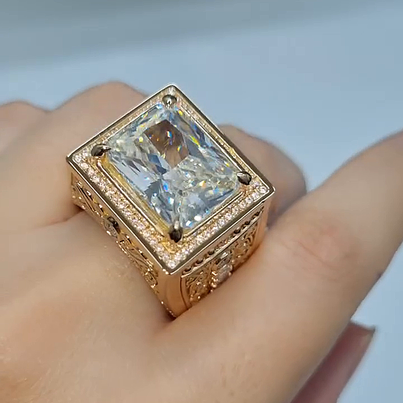 10ct Radiant Cut White Sapphire Vintage Handmade Men's Ring