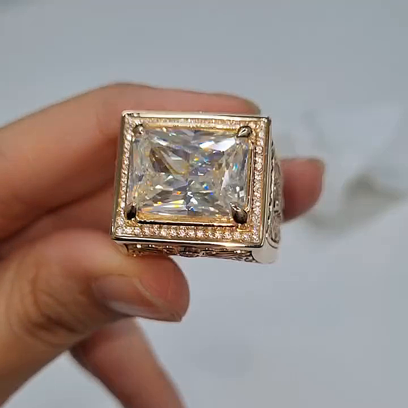 10ct Radiant Cut White Sapphire Vintage Handmade Men's Ring