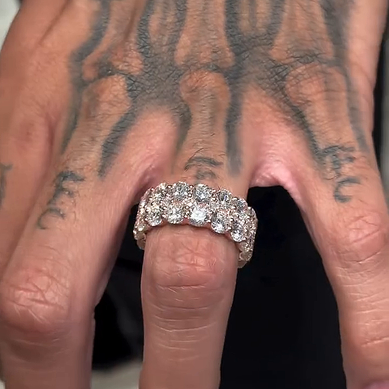 Two-Row Round Cut White Sapphire Rose Gold Handmade Men's Eternity Ring