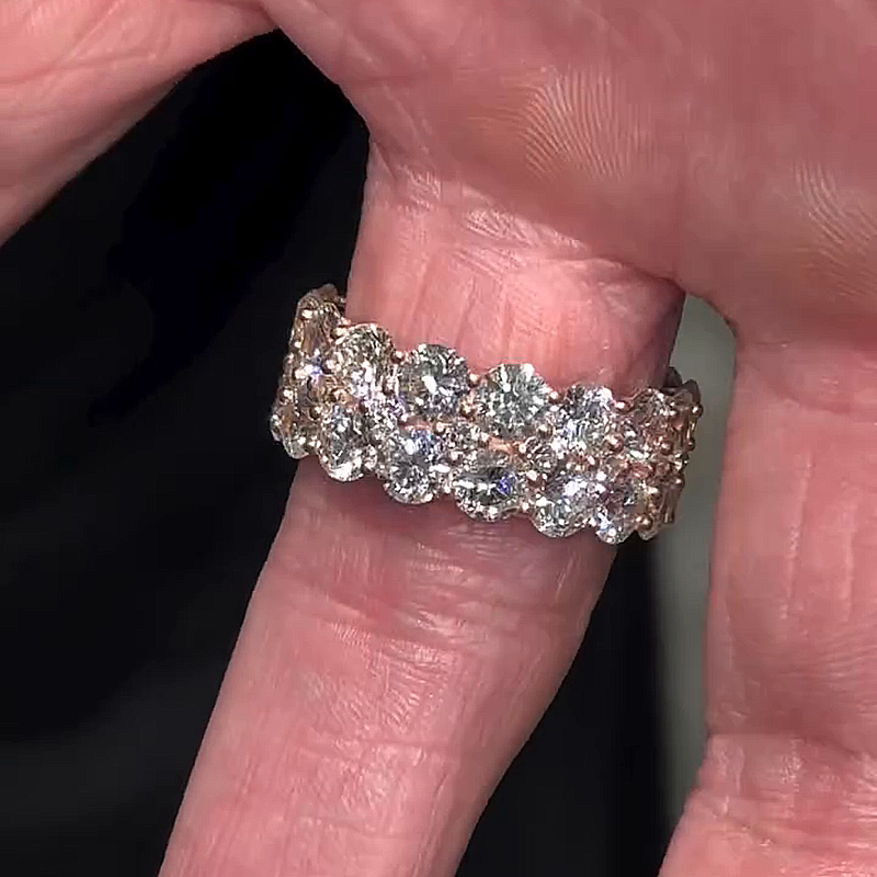 Two-Row Round Cut White Sapphire Rose Gold Handmade Men's Eternity Ring