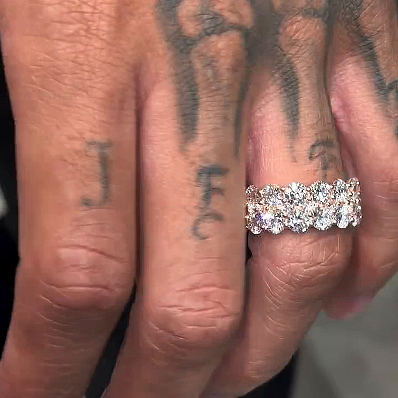 Two-Row Round Cut White Sapphire Rose Gold Handmade Men's Eternity Ring