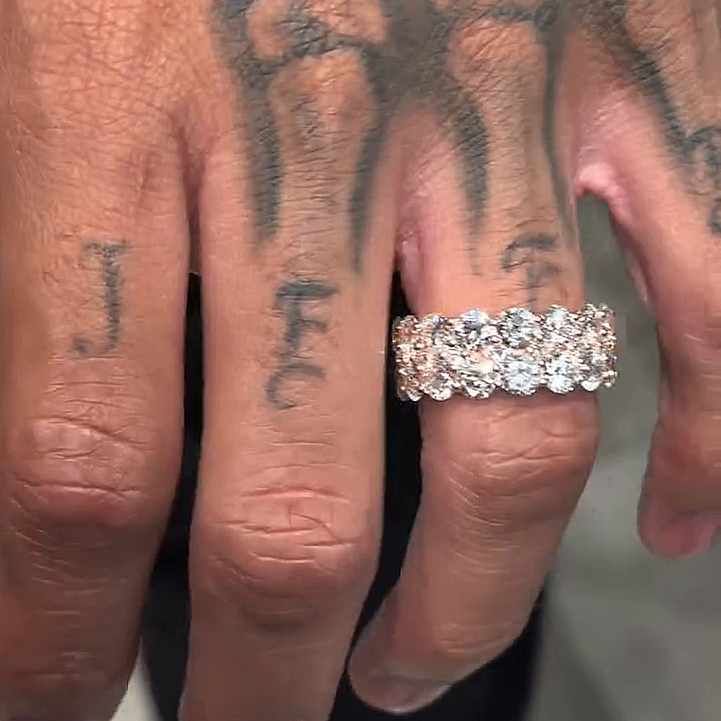 Two-Row Round Cut White Sapphire Rose Gold Handmade Men's Eternity Ring