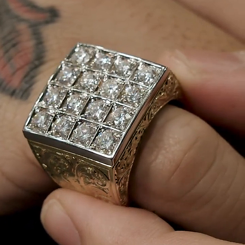 16 Round Cut White Sapphire Vintage Vibe Two-Tone Handmade Men's Ring