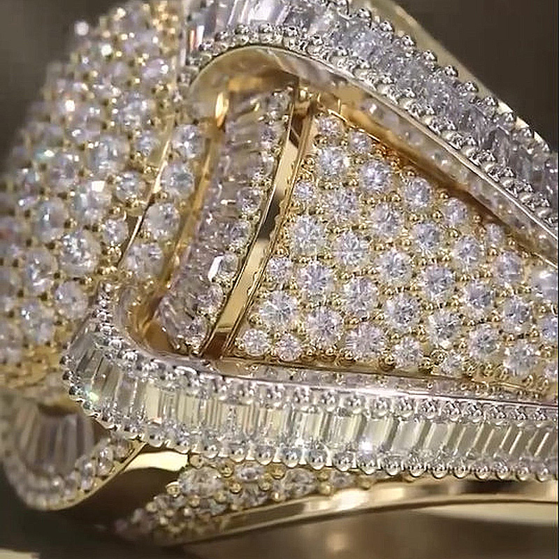 6.5ctw Round Cut White Sapphire With Baguette Cut Side Stones Half Set Yellow Gold Handmade Men's Ring