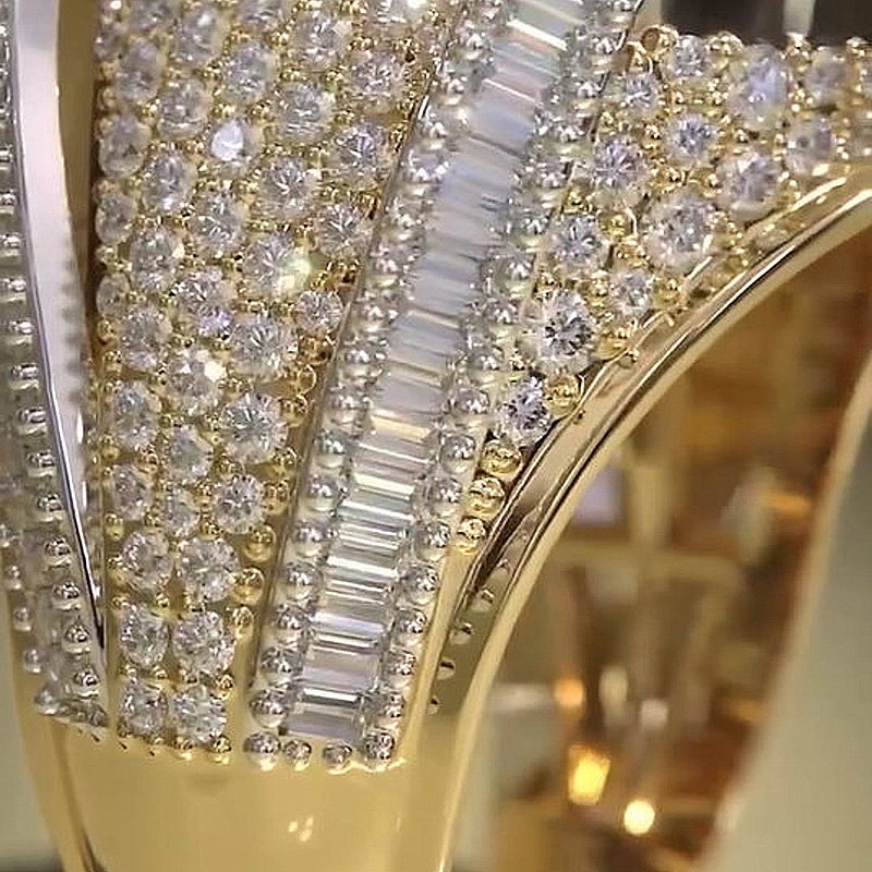 6.5ctw Round Cut White Sapphire With Baguette Cut Side Stones Half Set Yellow Gold Handmade Men's Ring