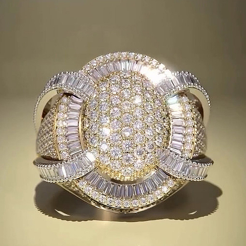 6.5ctw Round Cut White Sapphire With Baguette Cut Side Stones Half Set Yellow Gold Handmade Men's Ring