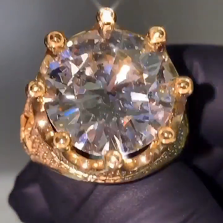 15ct Round Cut White Sapphire King's Crown Yellow Gold Men's Ring