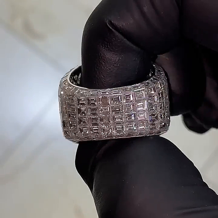 15ct Emerald Cut White Sapphire Full Set Handmade Sterling Silver Men's Ring