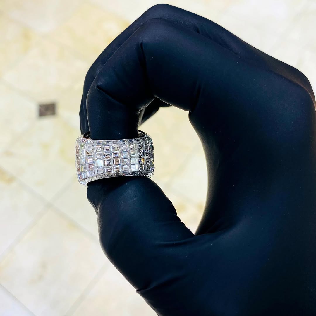 15ct Emerald Cut White Sapphire Full Set Handmade Sterling Silver Men's Ring