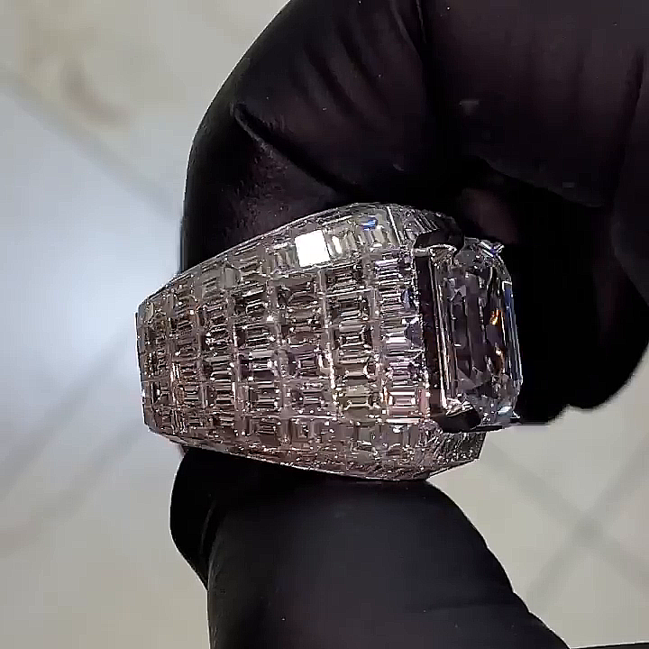 15ct Emerald Cut White Sapphire Full Set Handmade Sterling Silver Men's Ring