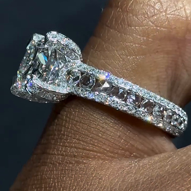 4.5ct Cushion Cut White Sapphire Full Set Handmade Engagement Ring