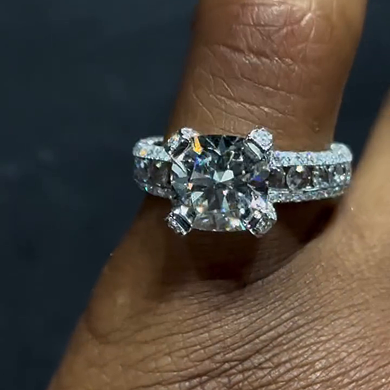 4.5ct Cushion Cut White Sapphire Full Set Handmade Engagement Ring