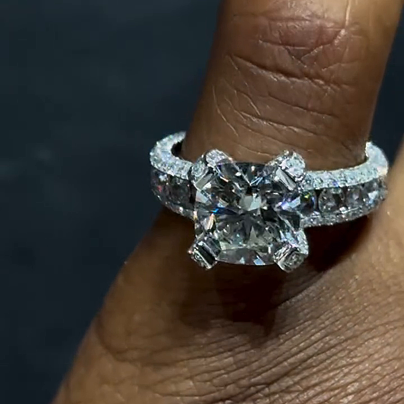 4.5ct Cushion Cut White Sapphire Full Set Handmade Engagement Ring