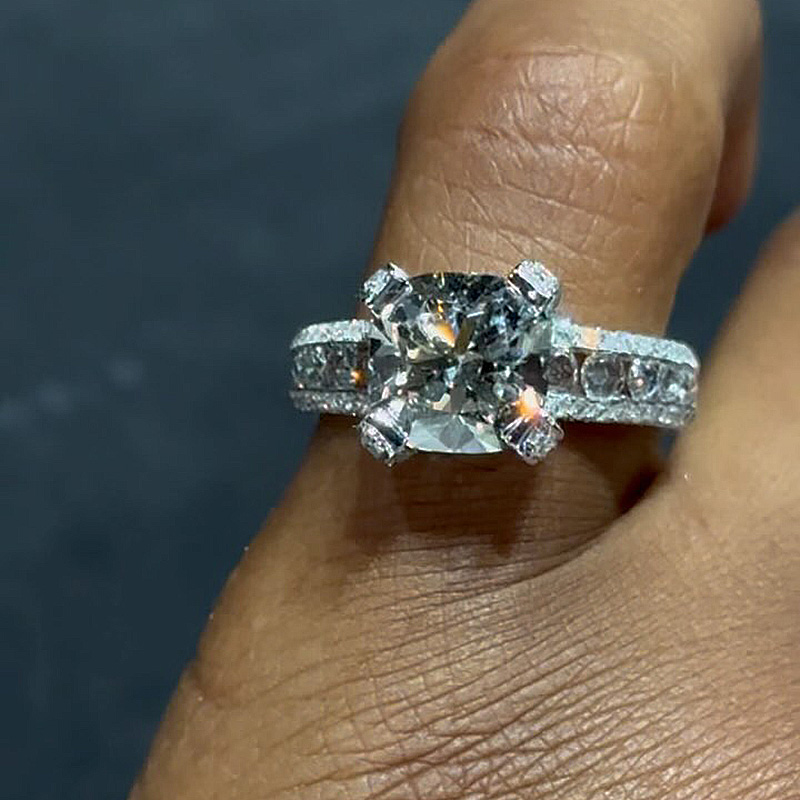 4.5ct Cushion Cut White Sapphire Full Set Handmade Engagement Ring