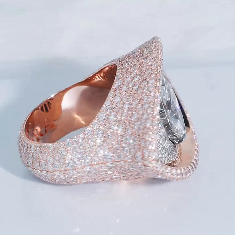 10ct Marquise Cut White Sapphire Evil Eye Pave Set Rose Gold Handmade Ring