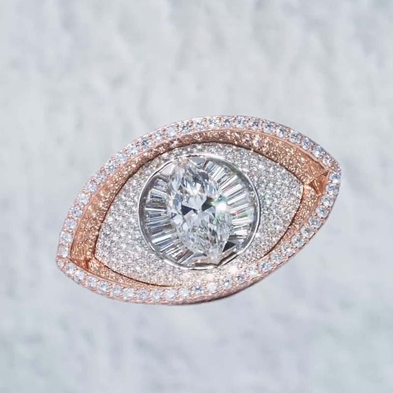 10ct Marquise Cut White Sapphire Evil Eye Pave Set Rose Gold Handmade Ring