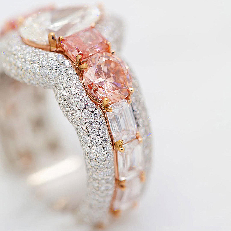 4.5ct Pear Cut White Sapphire With Pink Side Stones Two-Tone Handmade Ring