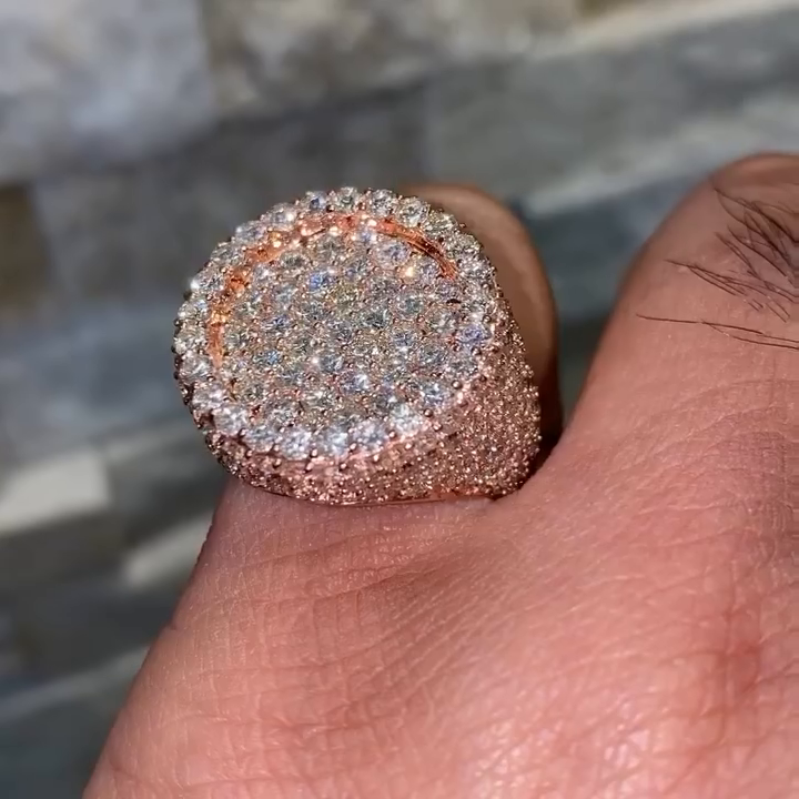 6ctw Round Cut White Sapphire Pave Set Rose Gold Handmade Men's Ring