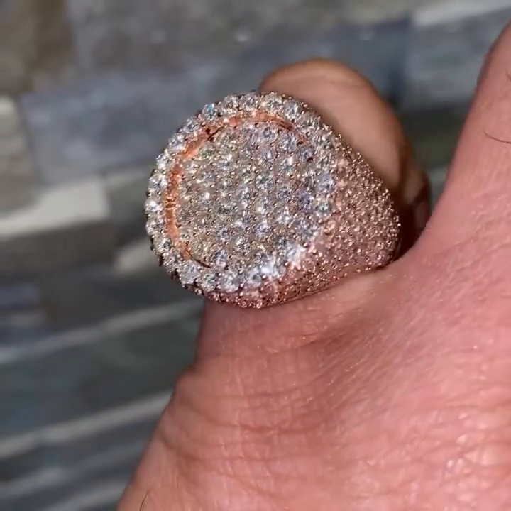 6ctw Round Cut White Sapphire Pave Set Rose Gold Handmade Men's Ring