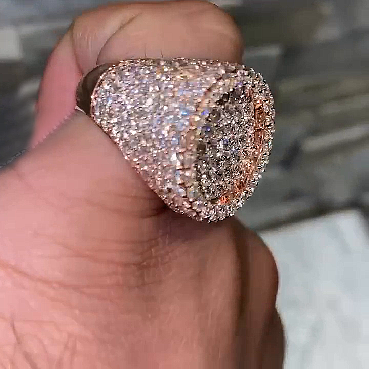 6ctw Round Cut White Sapphire Pave Set Rose Gold Handmade Men's Ring