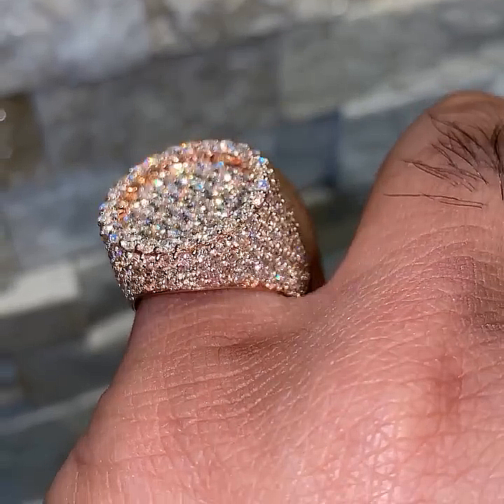 6ctw Round Cut White Sapphire Pave Set Rose Gold Handmade Men's Ring