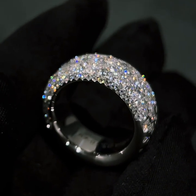 7ctw Round Cut White Sapphire Pave Set Handmade Men's Band Ring