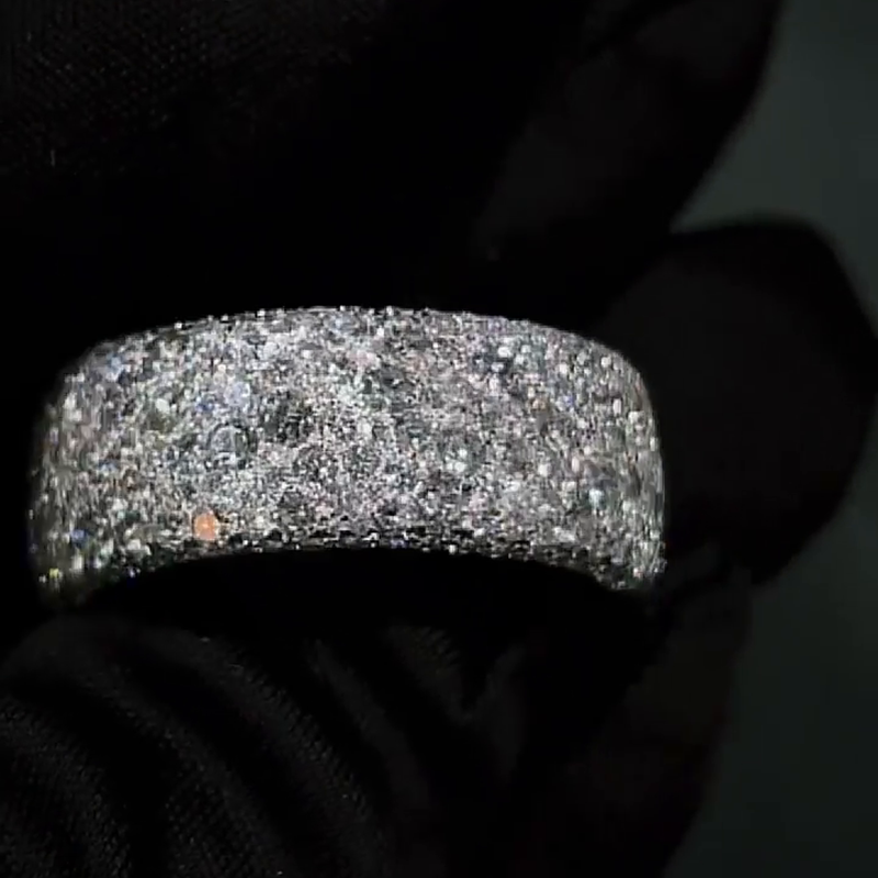 7ctw Round Cut White Sapphire Pave Set Handmade Men's Band Ring