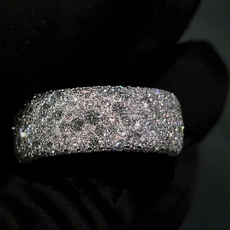 7ctw Round Cut White Sapphire Pave Set Handmade Men's Band Ring