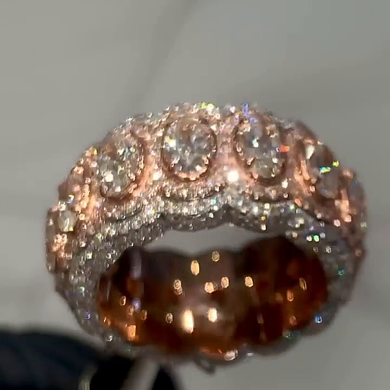 15ctw Oval Cut White Sapphire Pave Set Two-Tone Handmade Men's Band Ring