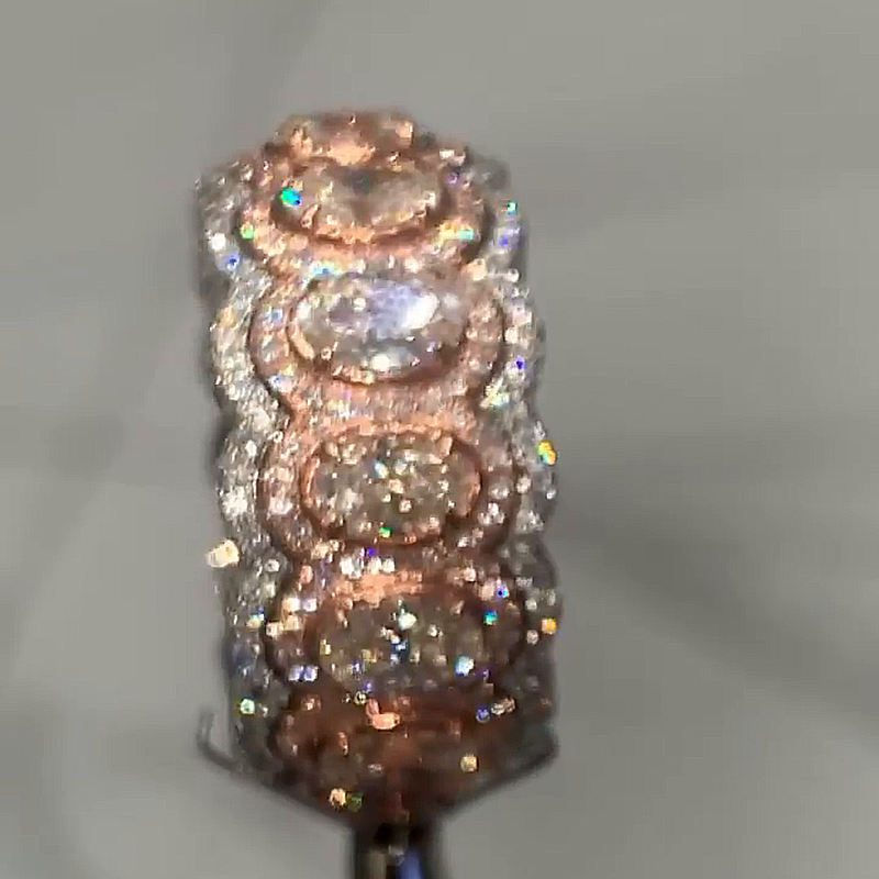 15ctw Oval Cut White Sapphire Pave Set Two-Tone Handmade Men's Band Ring