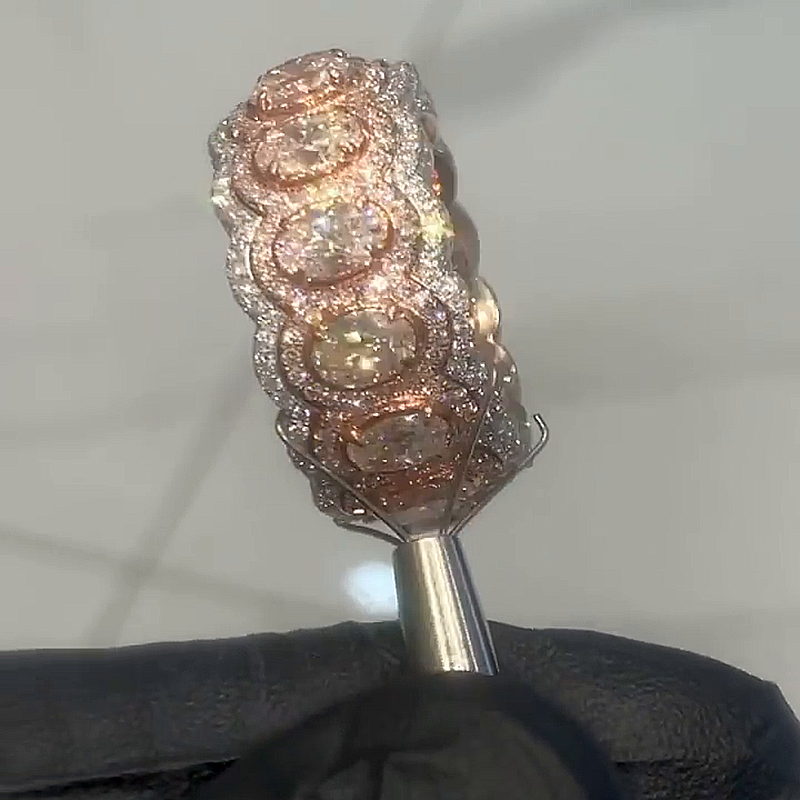 15ctw Oval Cut White Sapphire Pave Set Two-Tone Handmade Men's Band Ring