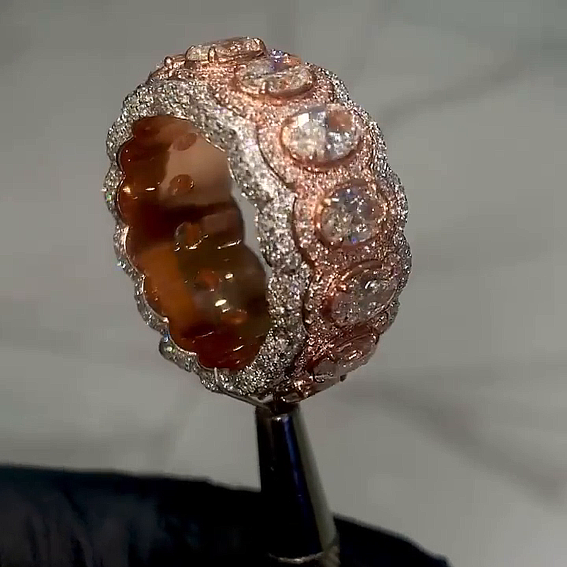 15ctw Oval Cut White Sapphire Pave Set Two-Tone Handmade Men's Band Ring