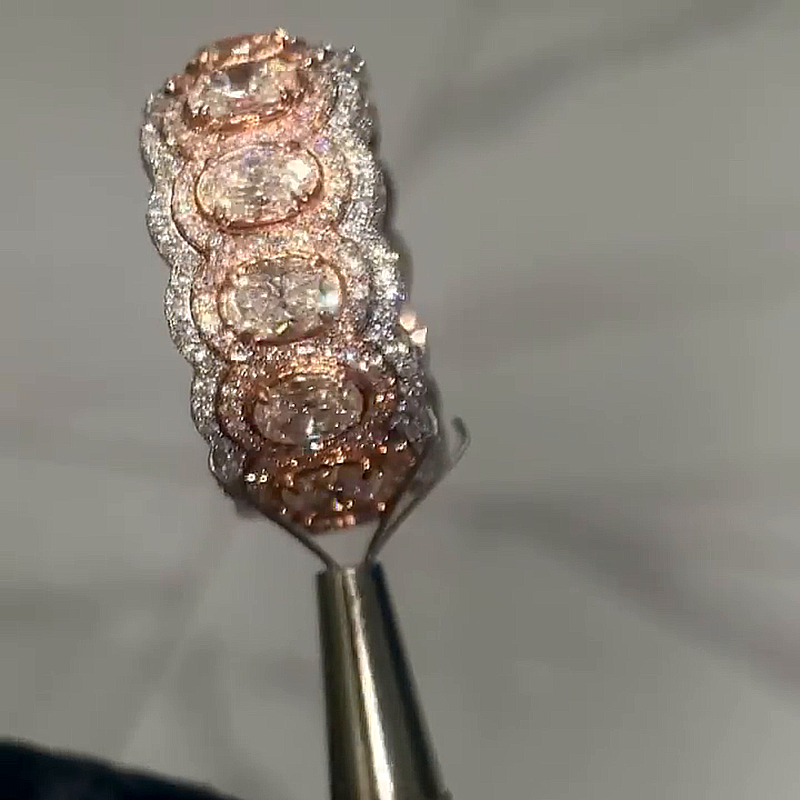 15ctw Oval Cut White Sapphire Pave Set Two-Tone Handmade Men's Band Ring