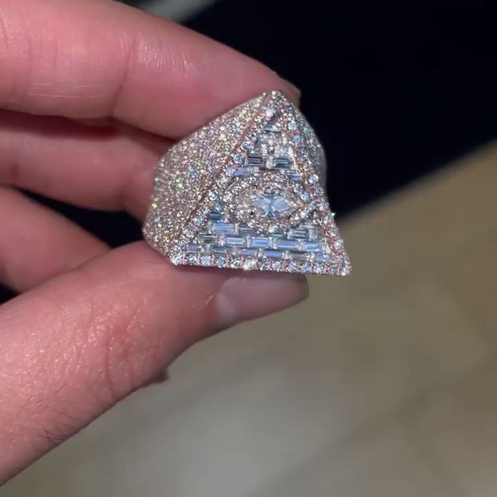 15ctw Marquise & Baguette Cut White Sapphire Devil Eye Pave Set Handmade Men's Ring