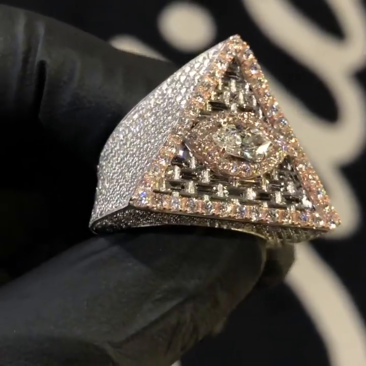 15ctw Marquise & Baguette Cut White Sapphire Devil Eye Pave Set Handmade Men's Ring