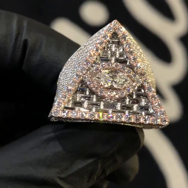 15ctw Marquise & Baguette Cut White Sapphire Devil Eye Pave Set Handmade Men's Ring