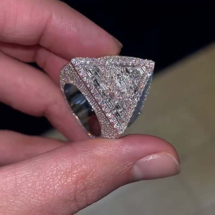 15ctw Marquise & Baguette Cut White Sapphire Devil Eye Pave Set Handmade Men's Ring