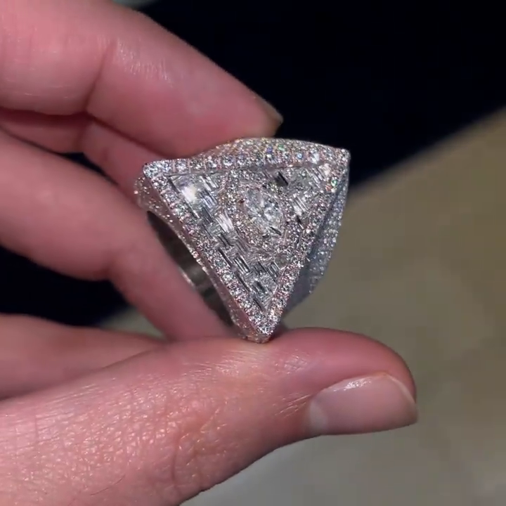 15ctw Marquise & Baguette Cut White Sapphire Devil Eye Pave Set Handmade Men's Ring