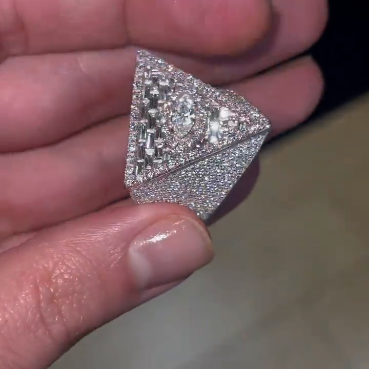 15ctw Marquise & Baguette Cut White Sapphire Devil Eye Pave Set Handmade Men's Ring