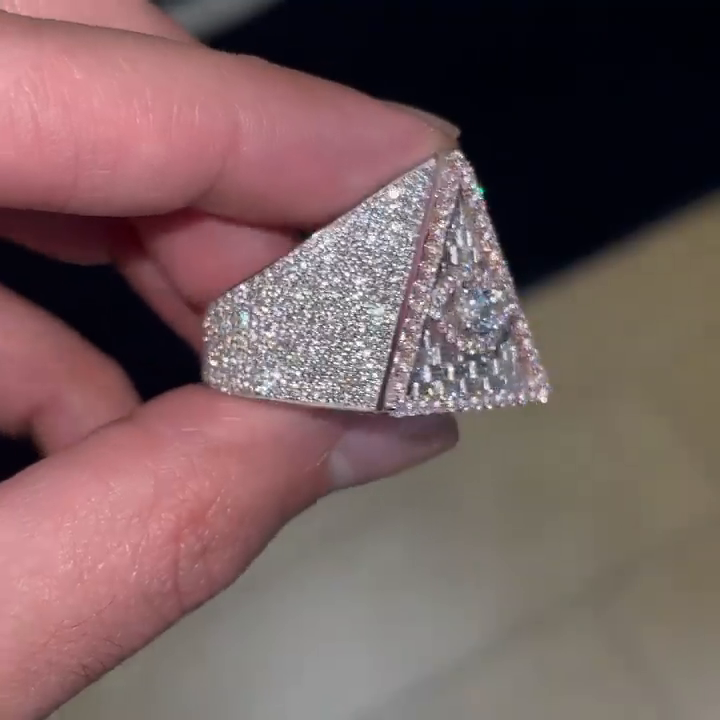 15ctw Marquise & Baguette Cut White Sapphire Devil Eye Pave Set Handmade Men's Ring