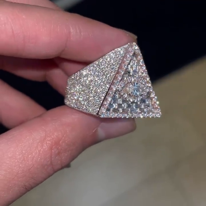 15ctw Marquise & Baguette Cut White Sapphire Devil Eye Pave Set Handmade Men's Ring