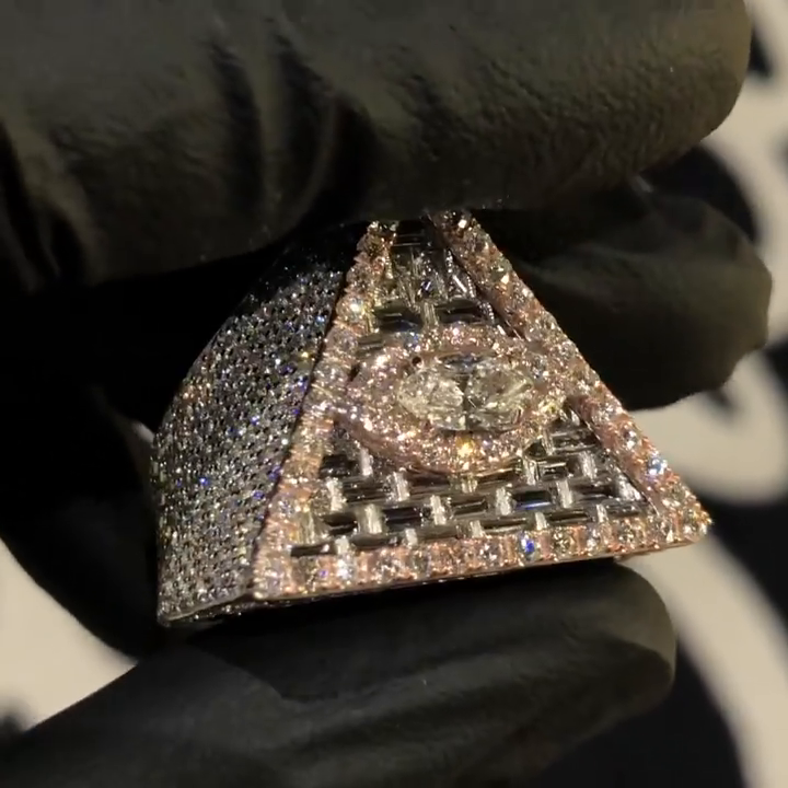 15ctw Marquise & Baguette Cut White Sapphire Devil Eye Pave Set Handmade Men's Ring