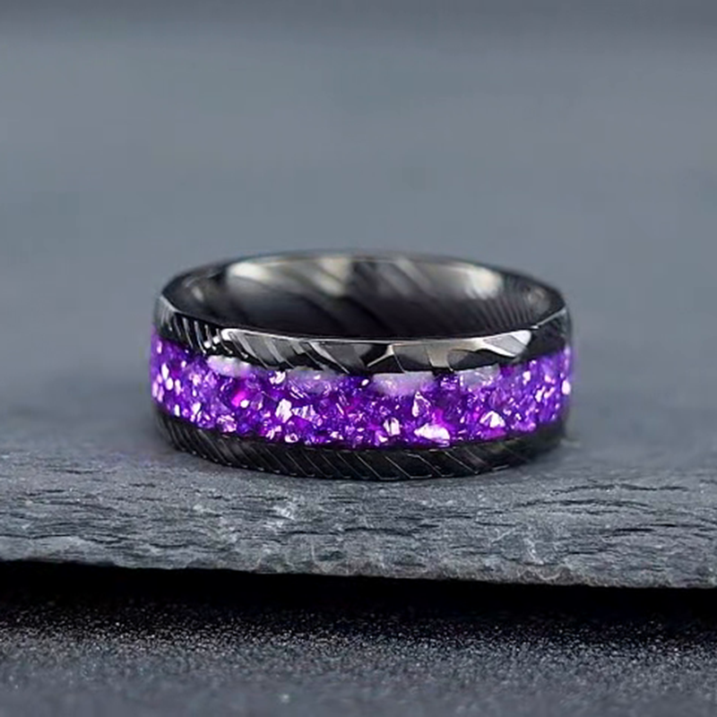 Amethyst Black Gold 8mm Handmade Men's Band Ring